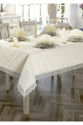 Sivalde Jute Krem Kenarı Güpürlü Dertsiz Kumaş Yemek Masası Örtüsü