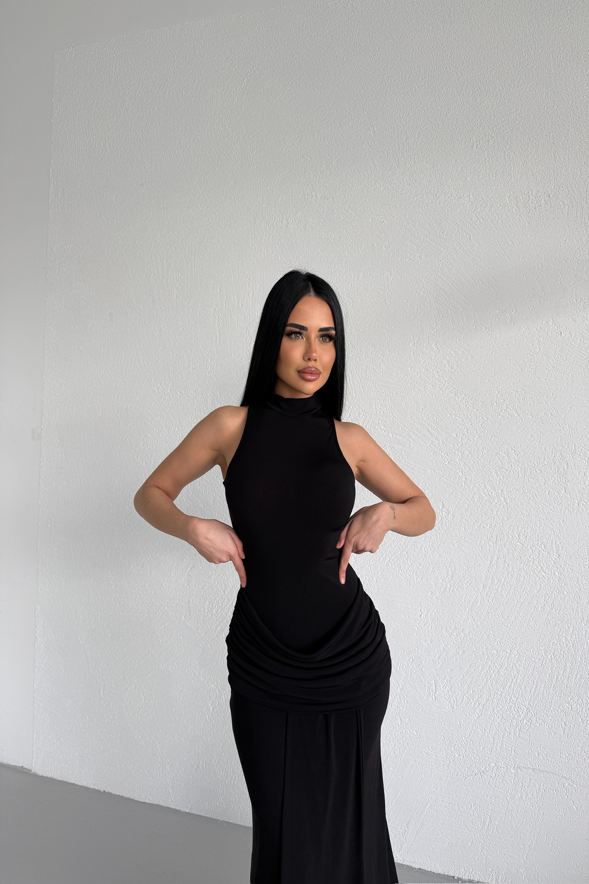 LİLA İSTANBUL  HALTER YAKA TASARIM PRENSES ELBİSE - Görsel 2