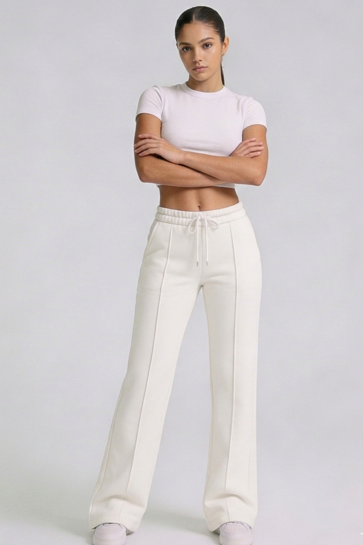 Fancy & Fun  Kadın Bol Paça Çımalı 4 Mevsimlik Beli Lastikli Yan Cepli 3 İplik Kumaş Eşofman alt - Görsel 5