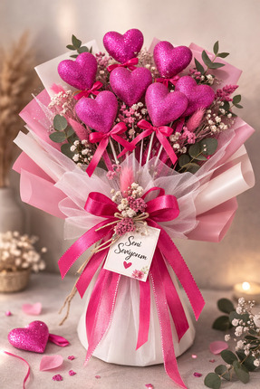 ENG PARTİ DÜNYASI 10’lu Fuşya Köpük Kalp Çubuk Süs – 27 cm Dekoratif Parti ve...