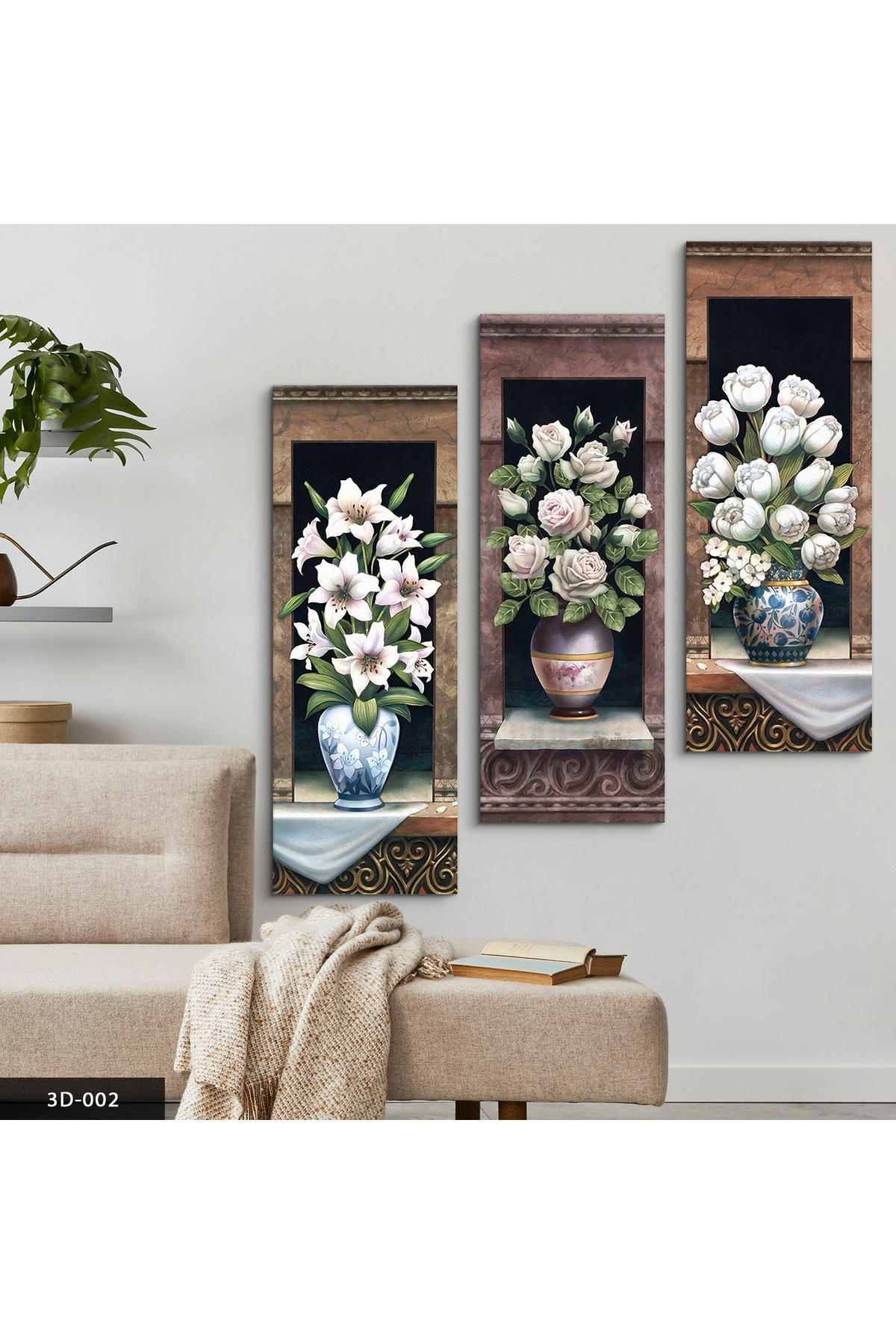Flowers in a Vase 3 Pieces Mdf Table