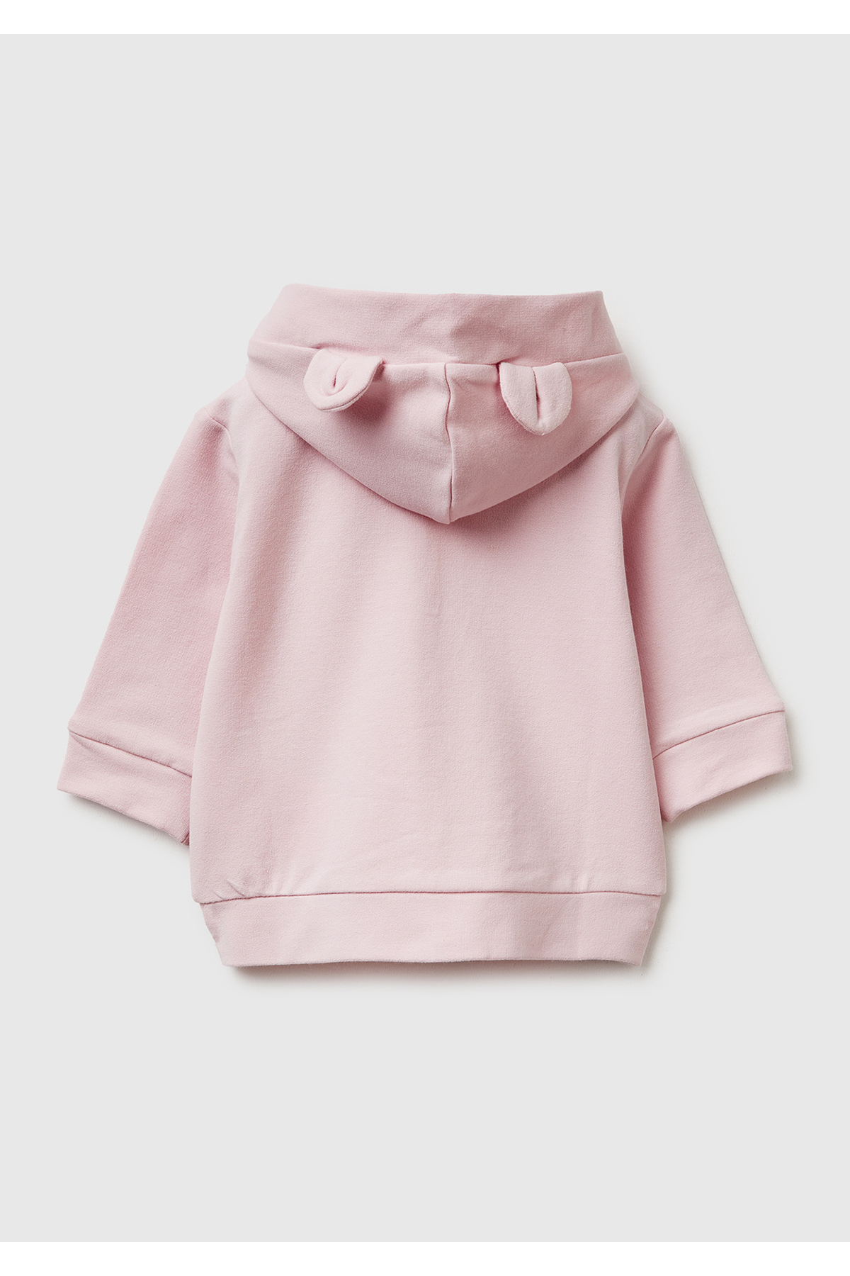 United Colors of Benetton Bebek Toz Pembe Kulaklı Kapüşonlu Fermuarlı Sweatshirt fotoğrafı 2 (önizleme)