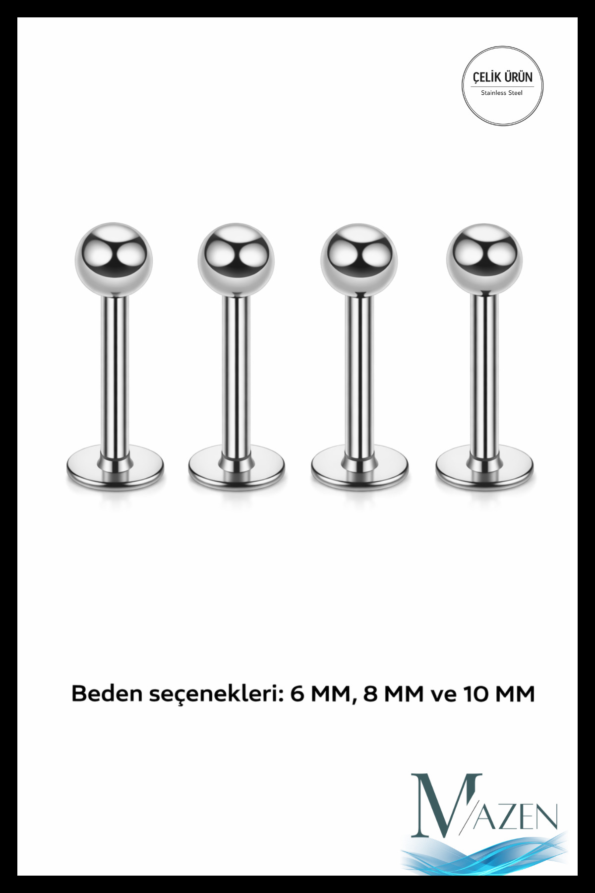 316l Surgical Steel 4-Piece Set Single Ball Silver Color Tragus, Helix, Lip Piercing