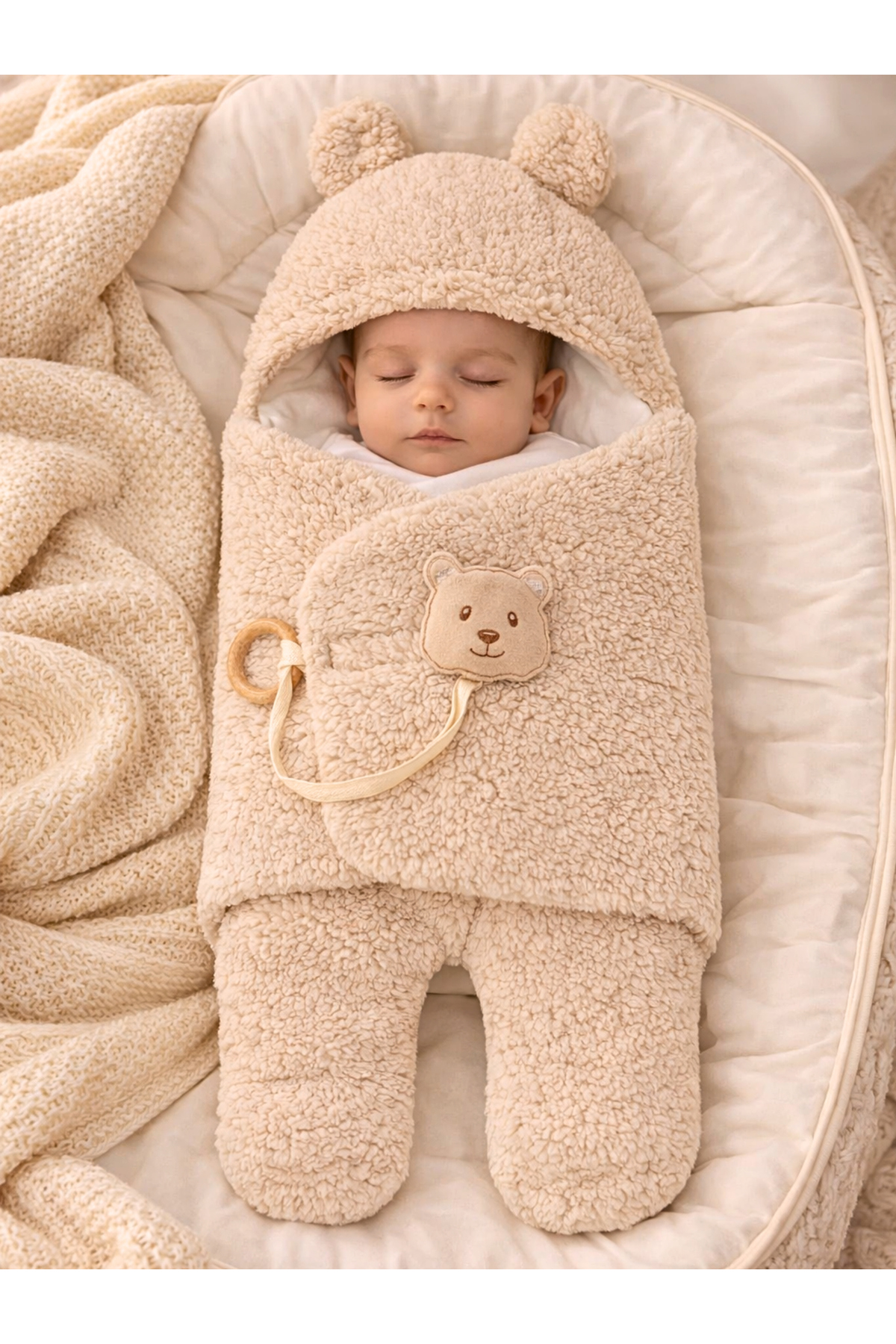 Tomuycuk Welsoft Pelüş Bebek Kundak Battaniyesi Ayaklı Uyku Tulumu | Kışlık Kalın Mont | 0-12 Ay Yenidoğan fotoğrafı 5 (önizleme)