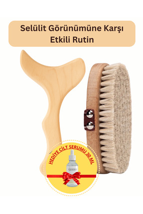 LEODİNS %100 Doğal At Kılı Fırçası + Ahşap Masaj Aleti Seti | Selülit Karşıtı...