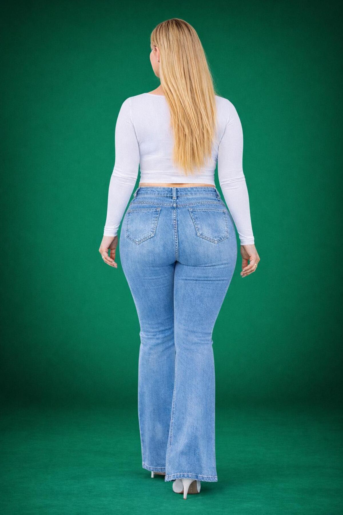 EYLÜLXXL  İSPANYOL PAÇA BÜYÜK BEDEN JEANS PANTOLON - Görsel 6