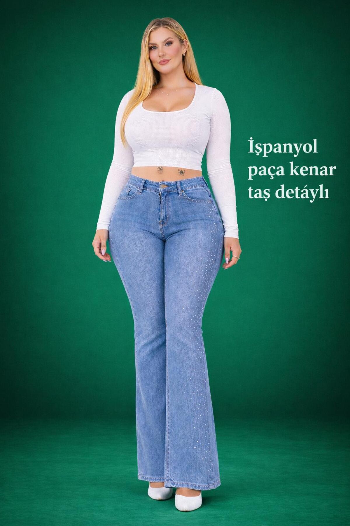 EYLÜLXXL  İSPANYOL PAÇA BÜYÜK BEDEN JEANS PANTOLON