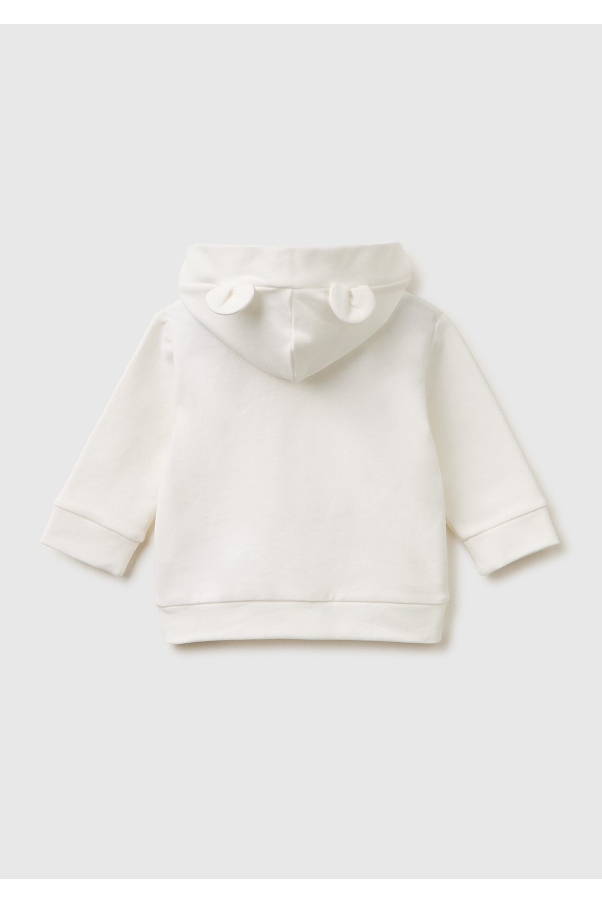 United Colors of Benetton Bebek Beyaz Kulaklı Kapüşonlu Fermuarlı Sweatshirt fotoğrafı 2 (önizleme)