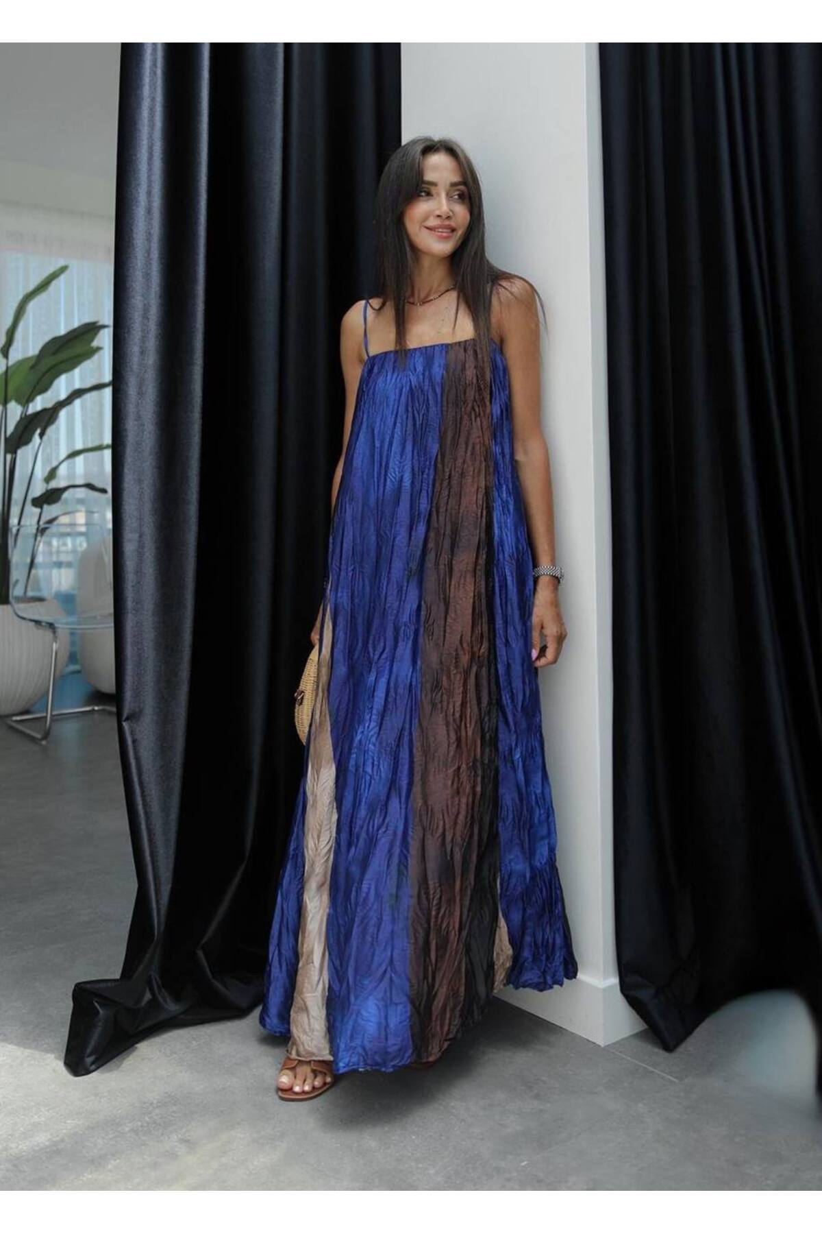 Lijuri  Multi Renkli Askılı Saten Elbise 2035