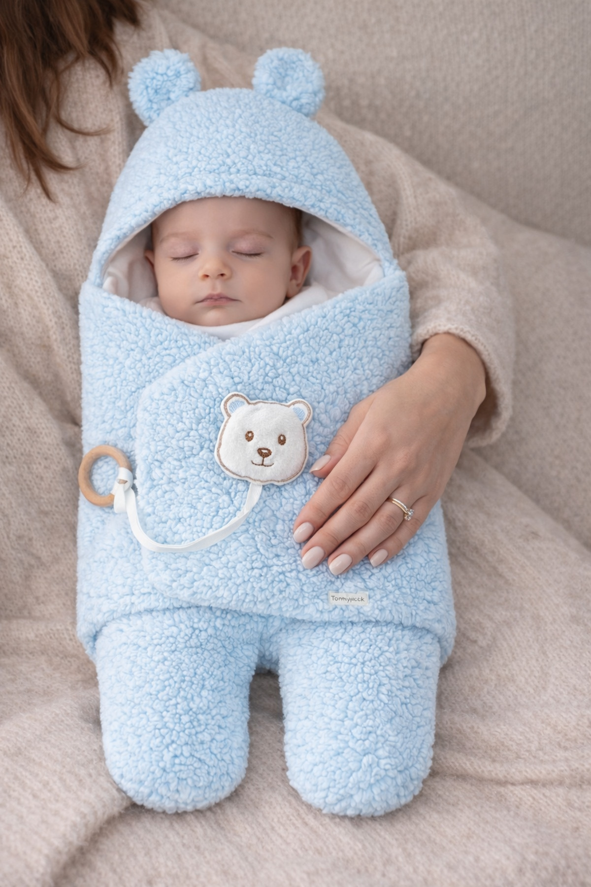 Tomuycuk Welsoft Pelüş Bebek Kundak Battaniyesi Ayaklı Uyku Tulumu | Kışlık Kalın Mont | 0-12 Ay Yenidoğan fotoğrafı 2 (önizleme)