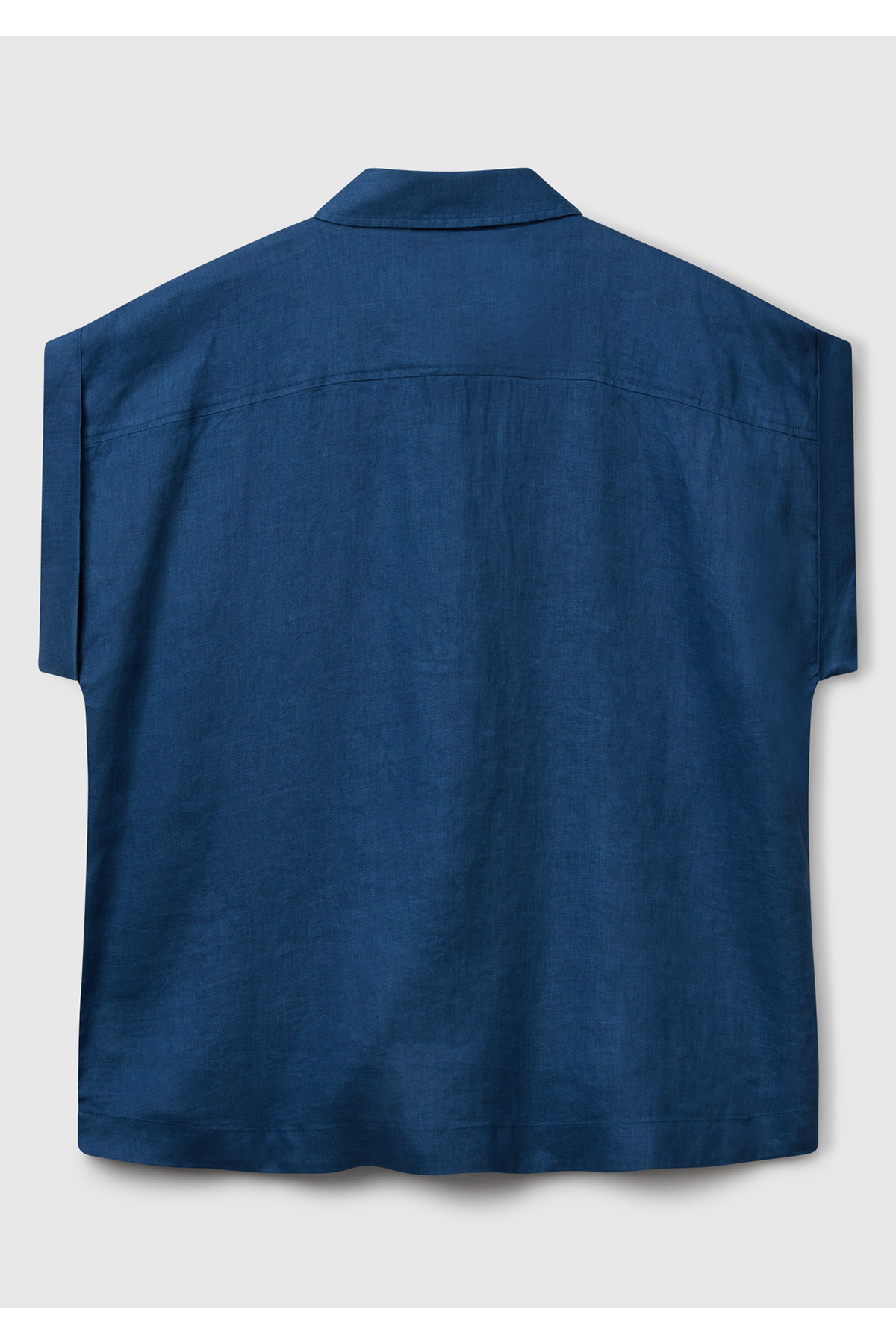 United Colors of Benetton  Kadın Denim %100 Keten Omuz Detaylı Kısa Kollu Gömlek - Görsel 4