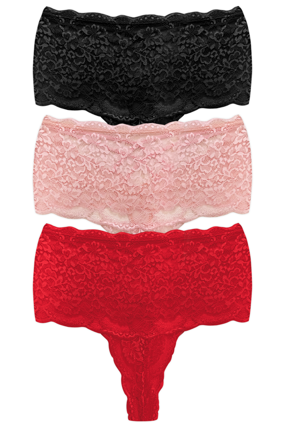 Women's High Waist Thong with Lace Elastic Detail 3-Pack Panties