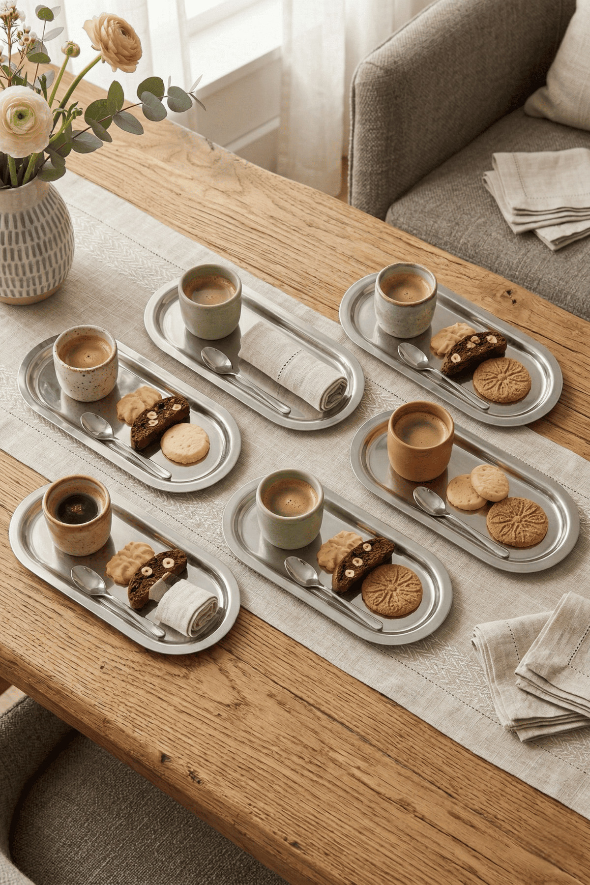 Home 16x35 cm 6-Piece Silver Oval Serving Metal Serving Tray