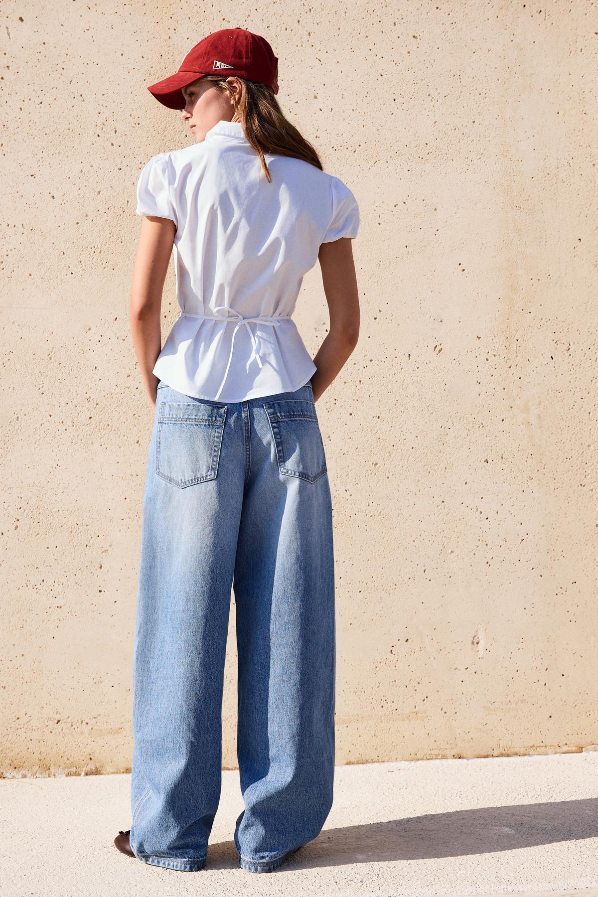 Bershka  Kısa kollu poplin bağlamalı gömlek - Görsel 3