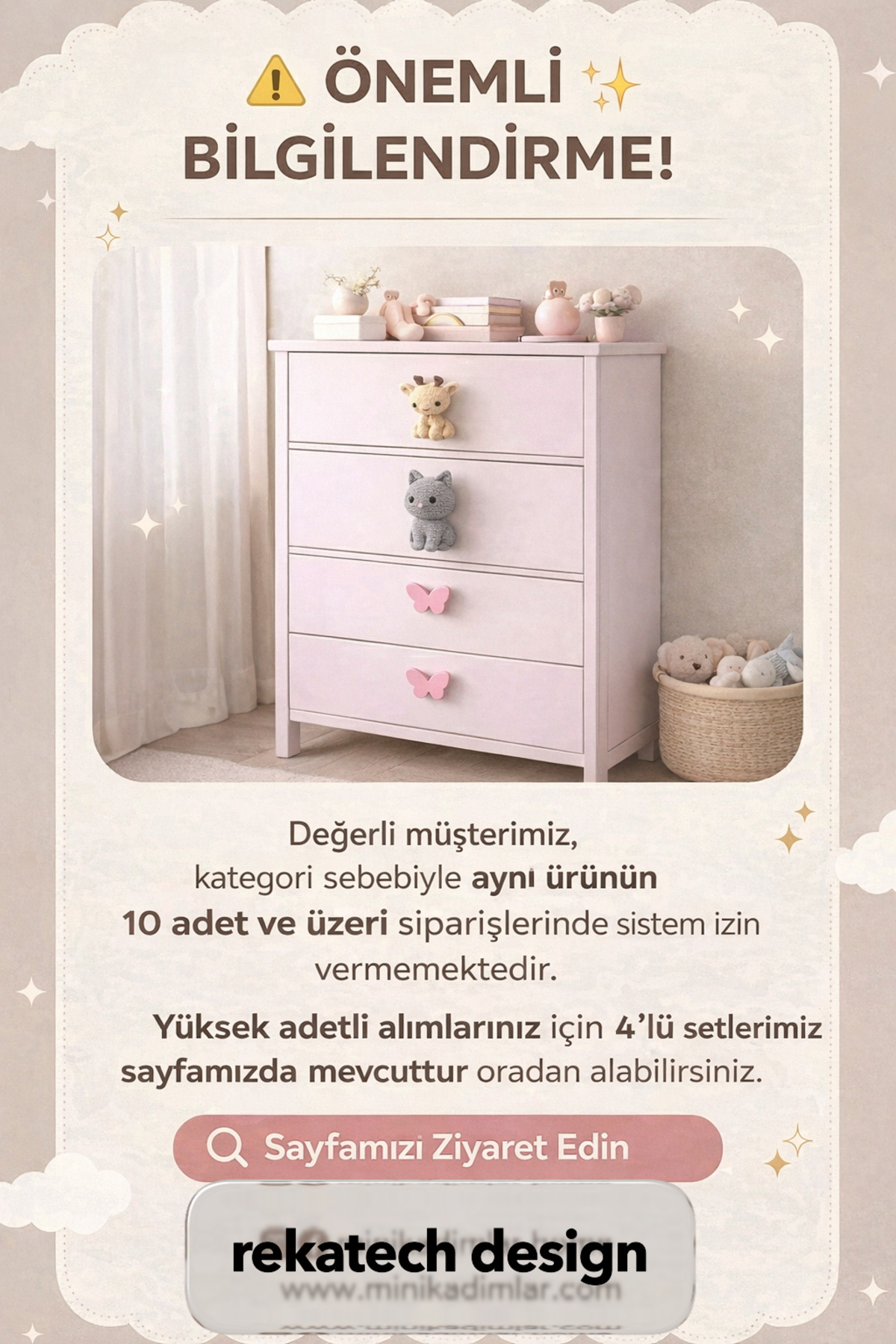 Rekatech GRİ KEDİ FİGÜRLÜ Çocuk Odası Örgü Desenli Dekoratif Çekmece Kulpu Hayvan Figürlü Dolap Kulbu Modern fotoğrafı 2 (önizleme)