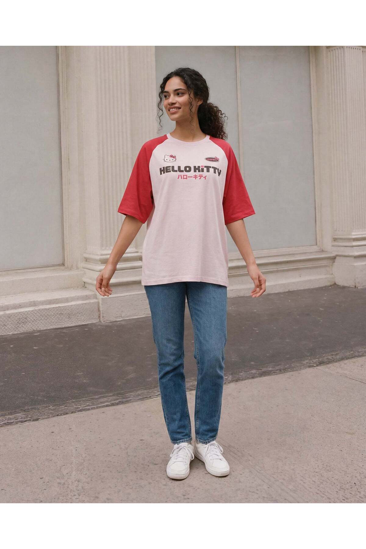 REDTAG Women White Print Oversized T-Shirt