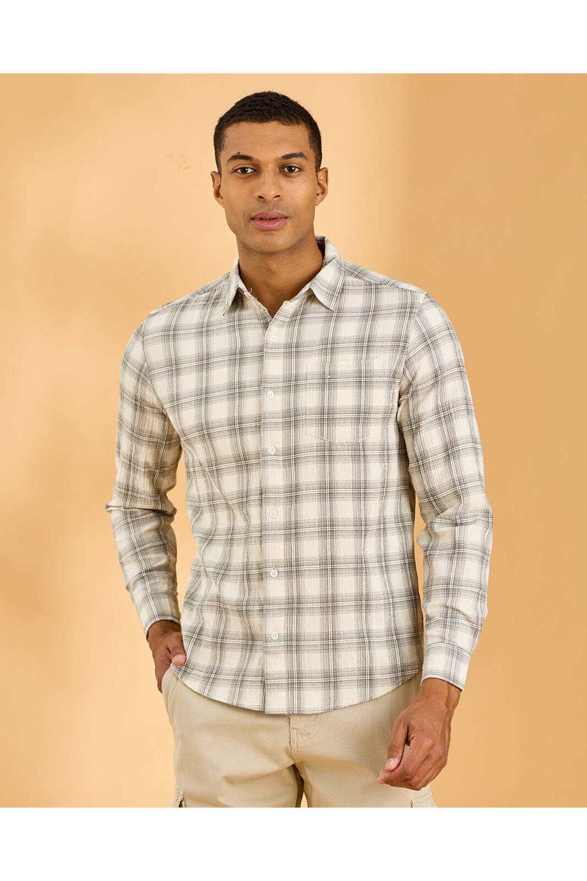 REDTAG Men Ivory Checkered Shirt