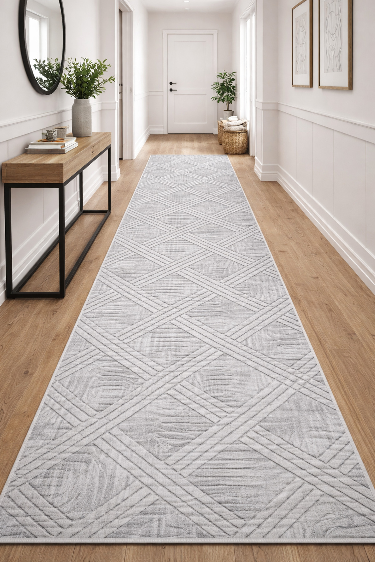 Runner Carpet 3008 Grey Anti-Slip Base Washable Stainproof Custom Size Narrow Area Carpet