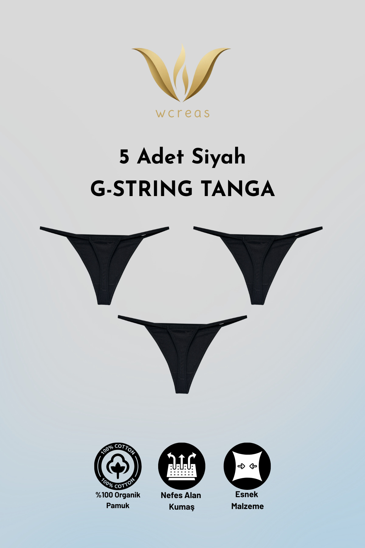 wcreas KADIN İPLİ TANGA, PAMUKLU YUMUŞAK KUMAŞ G-STRİNG TANGA 5'Lİ PAKET görsel 2
