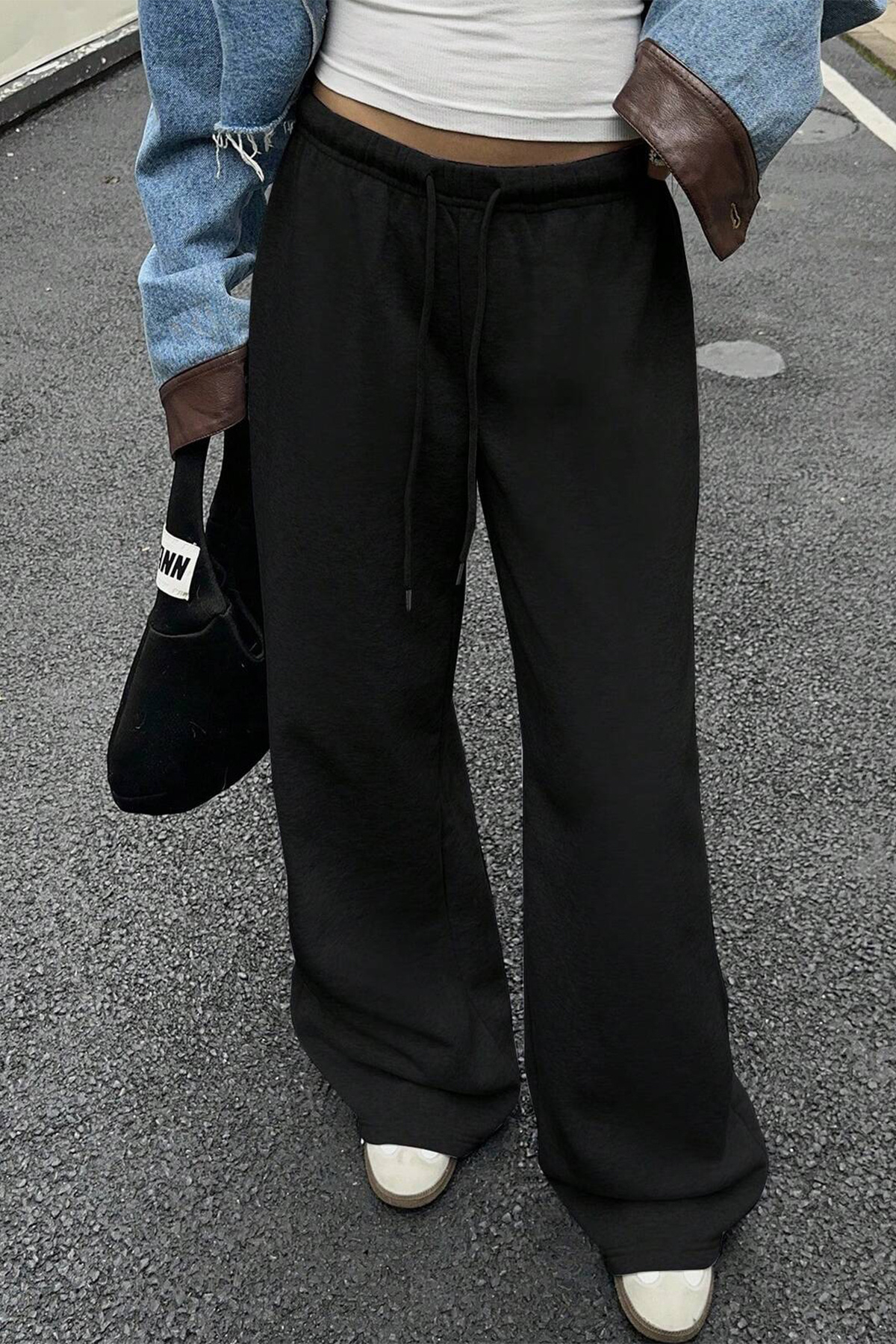 Sun Victoria  Siyah Modal Premium Kumaş Yüksek Bel Baggy Bol Paça Eşofman Altı - Görsel 4