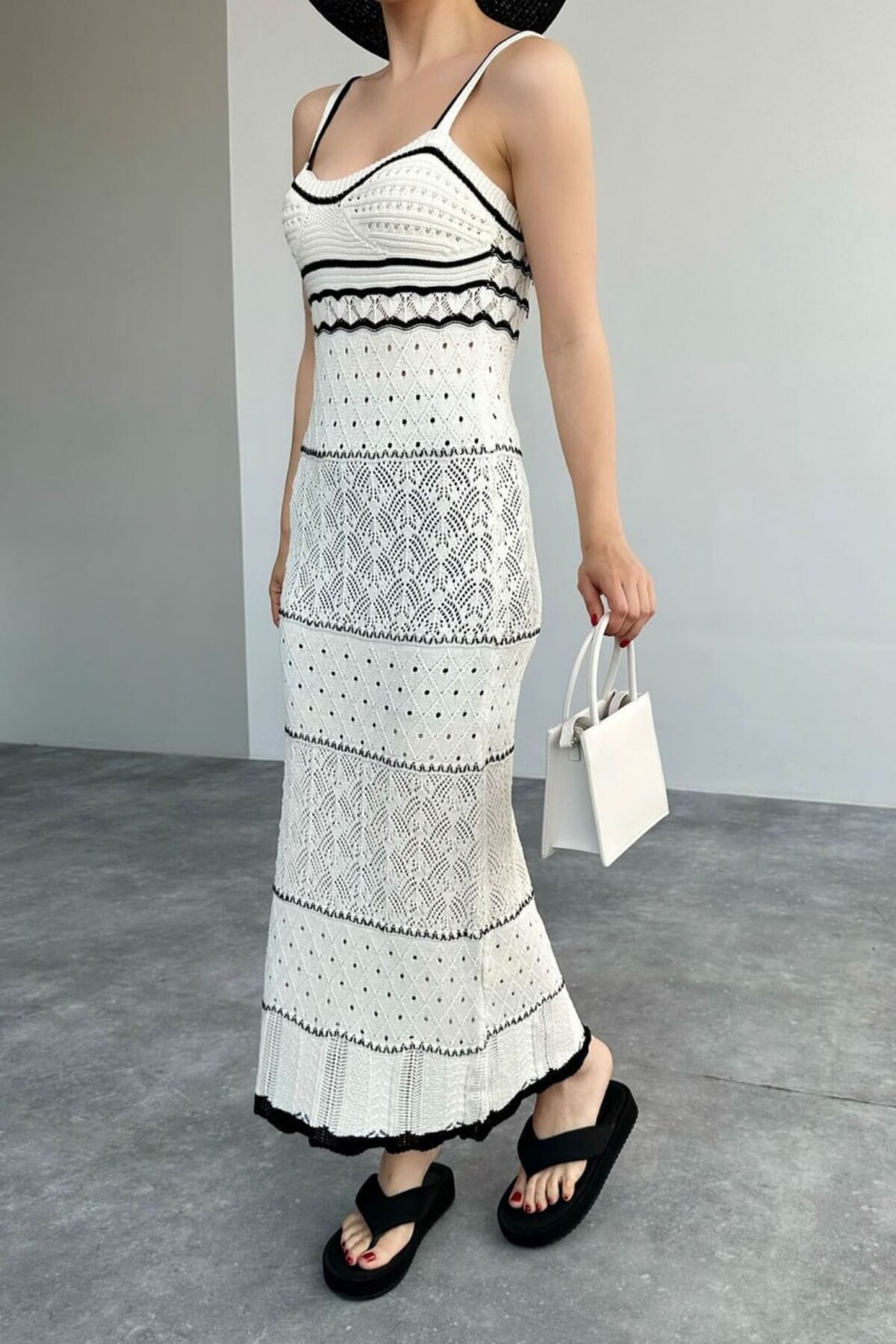 Damen Lochmuster-Langes Kleid - Görsel 3