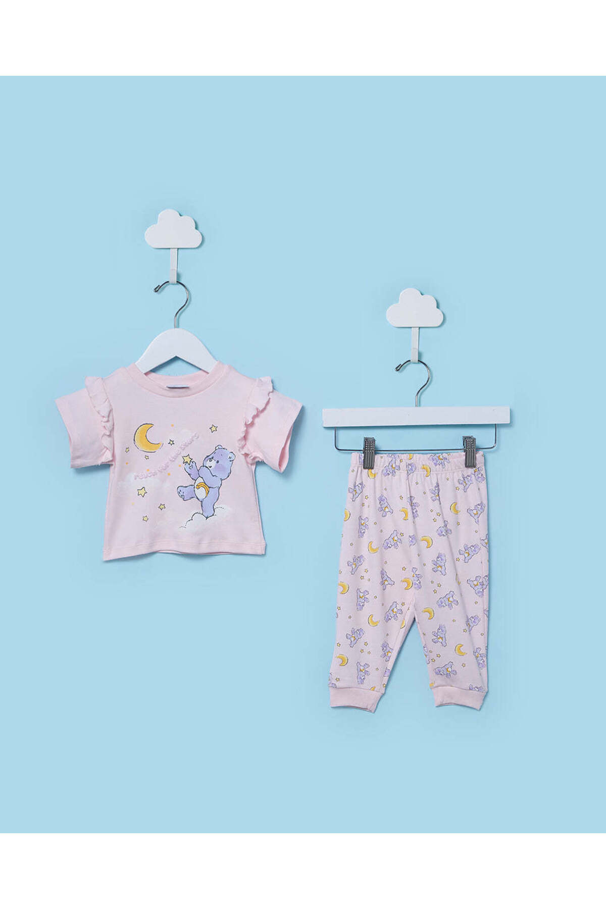 REDTAG Infant Girls Pink Care Bears Short Sleeve Pyjama Set