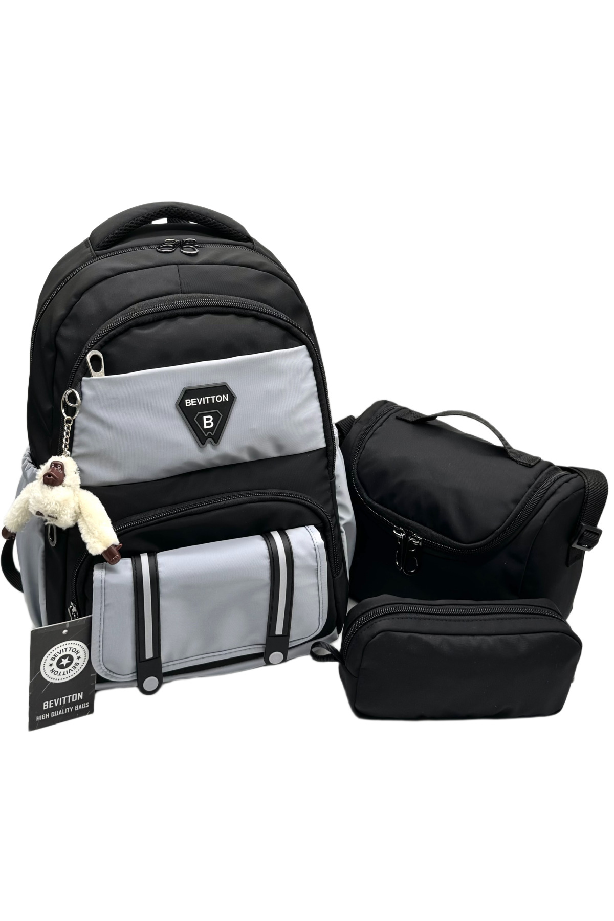 Back First School Bag 3-Piece Set Boys Primary School Bag 8020 Black-Grey