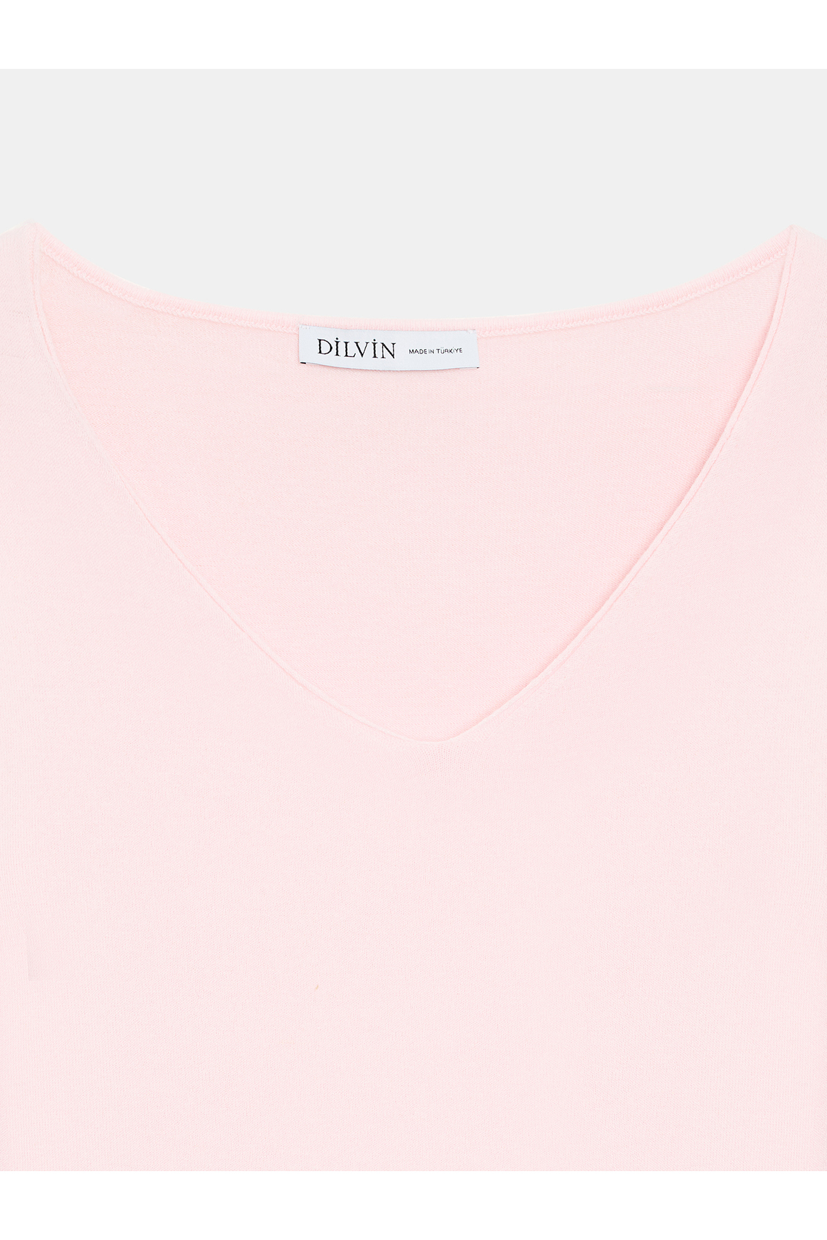 Dilvin 10842 V Yaka Kaşmirli Ultra Hafif Triko Kazak-Toz Pembe görsel 7