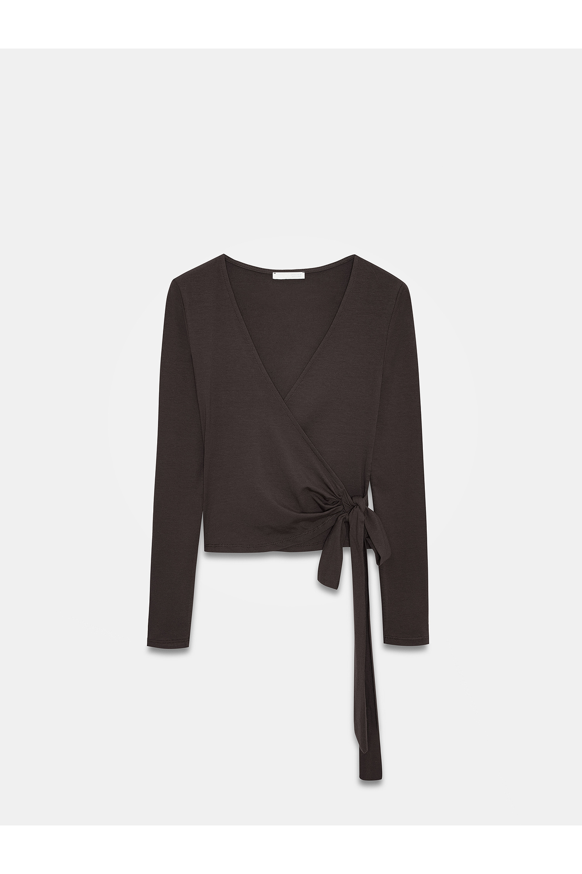 Dilvin  32645 Uzun Kollu Kruvaze Top-Koyu Kahve - Görsel 5