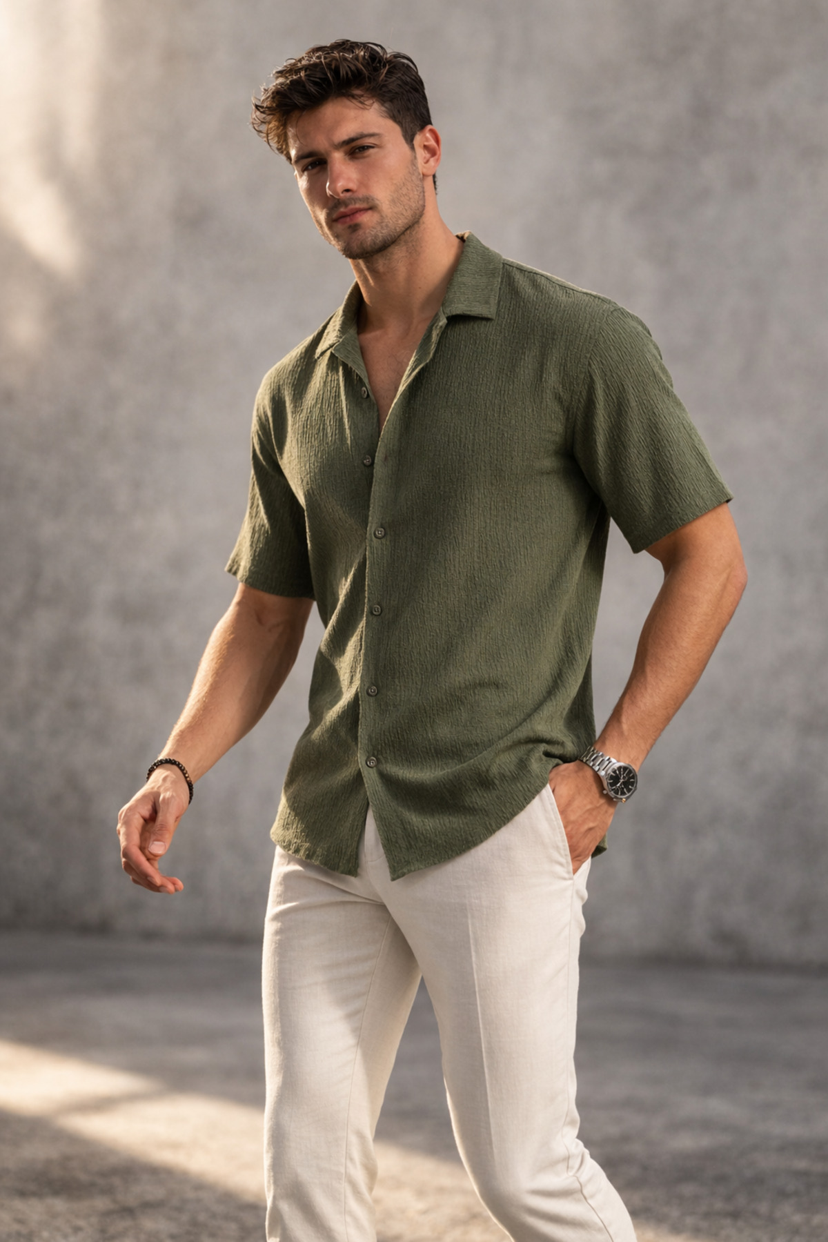 Polo State  Erkek Crinkle Kumaş Regular Fit Gömlek Yeşil - Görsel 2