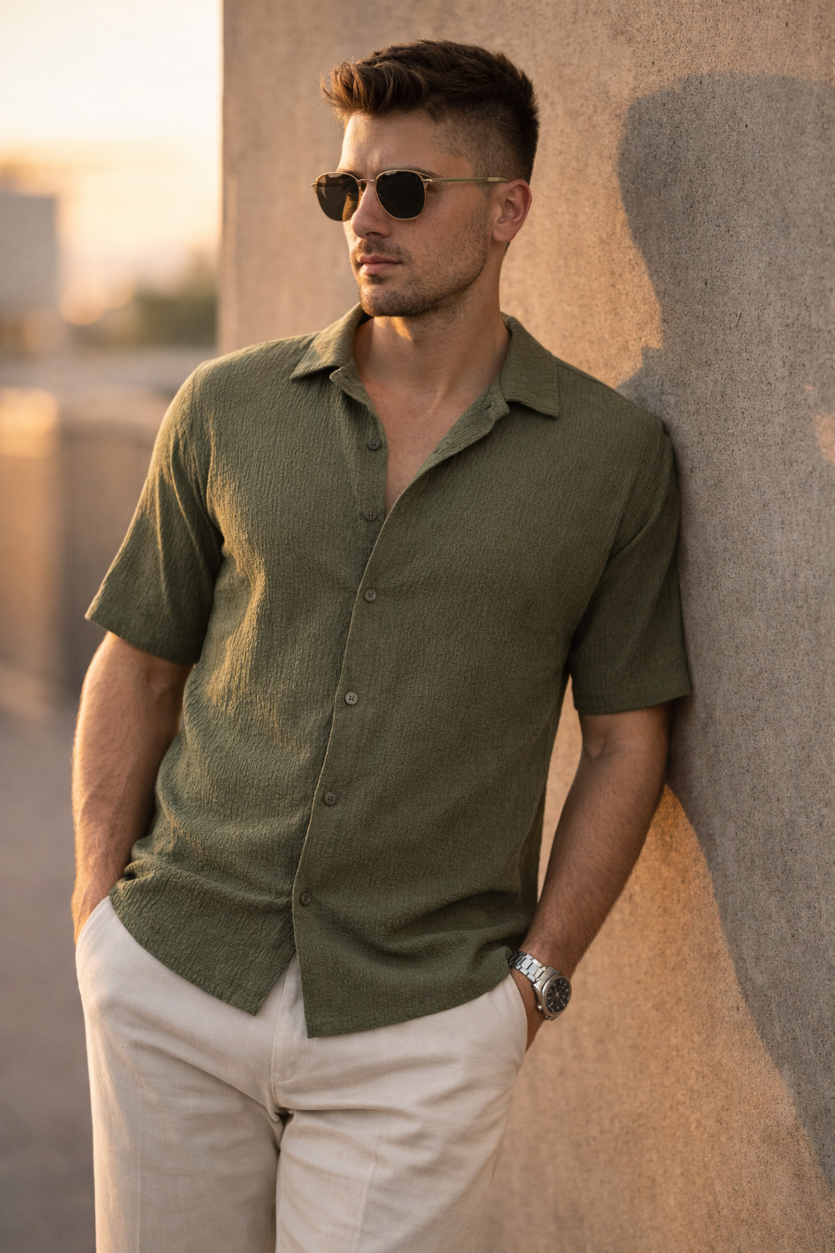 Polo State  Erkek Crinkle Kumaş Regular Fit Gömlek Yeşil - Görsel 4