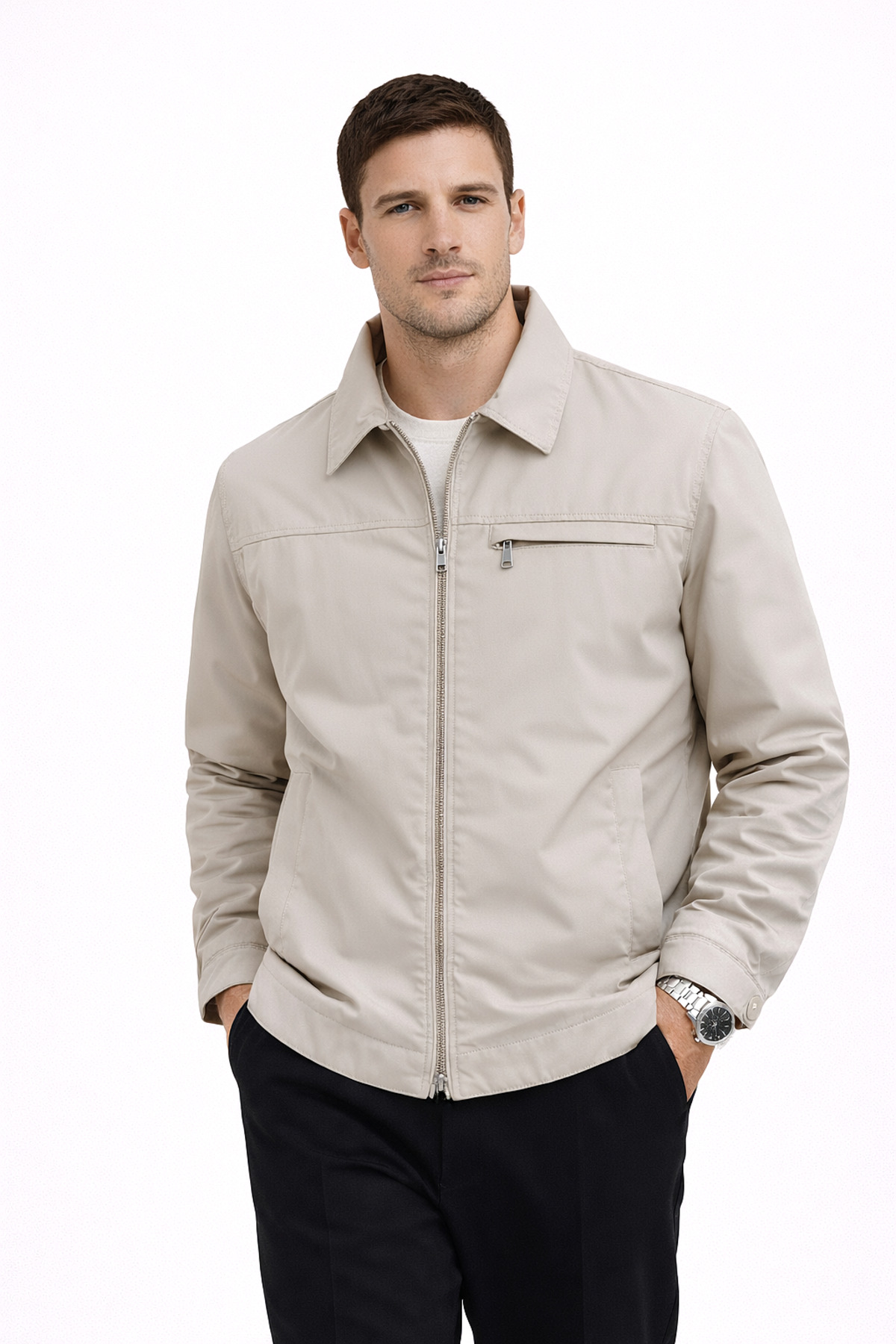 REGOS  Erkek Krem Yaka ve Göğüs Cep Detaylı Premium Mevsimlik Mont&Ceket - Görsel 2