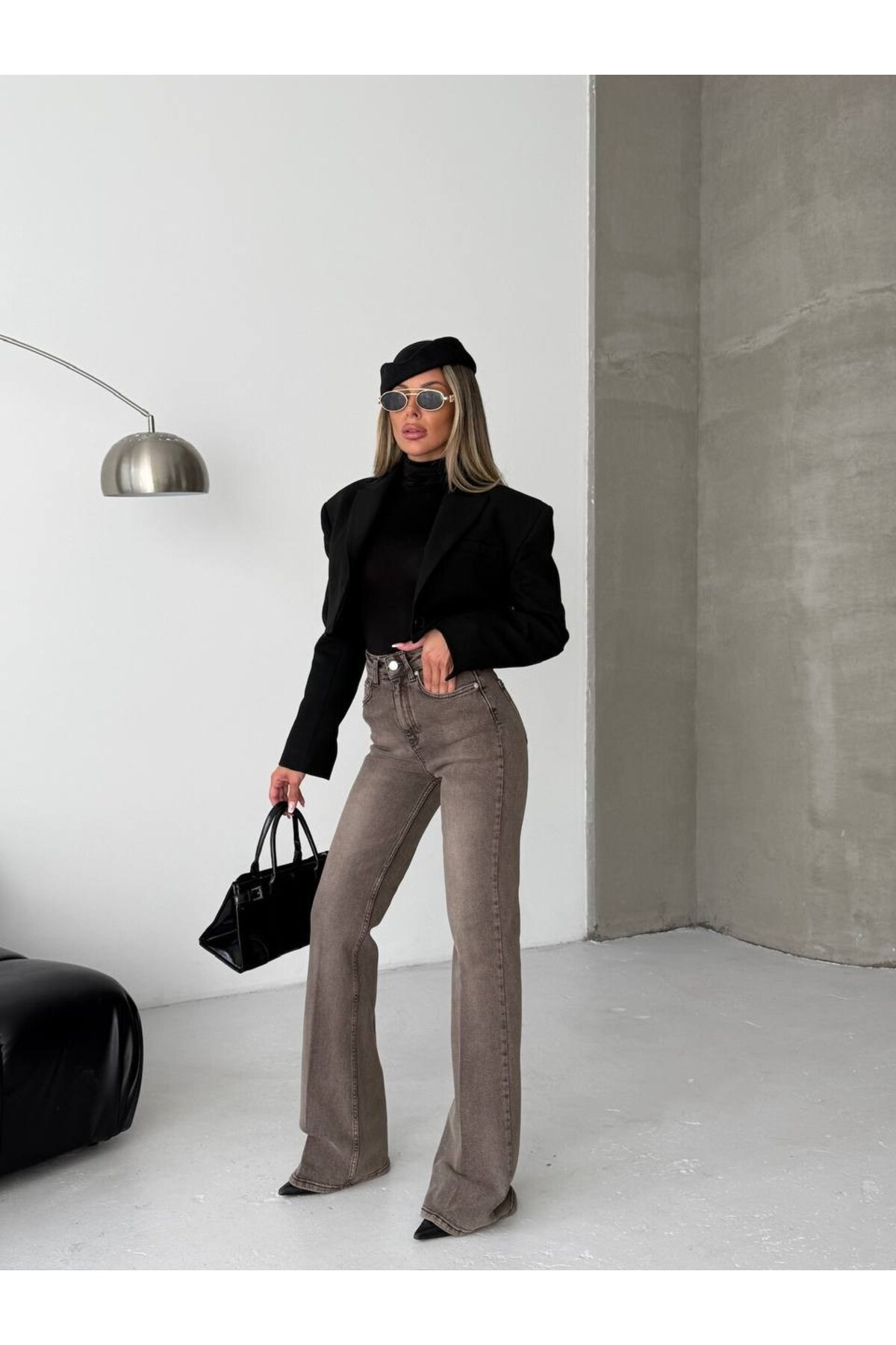 HerTon  Yüksek Bel Bol Paça Jean Pantolon - Görsel 4