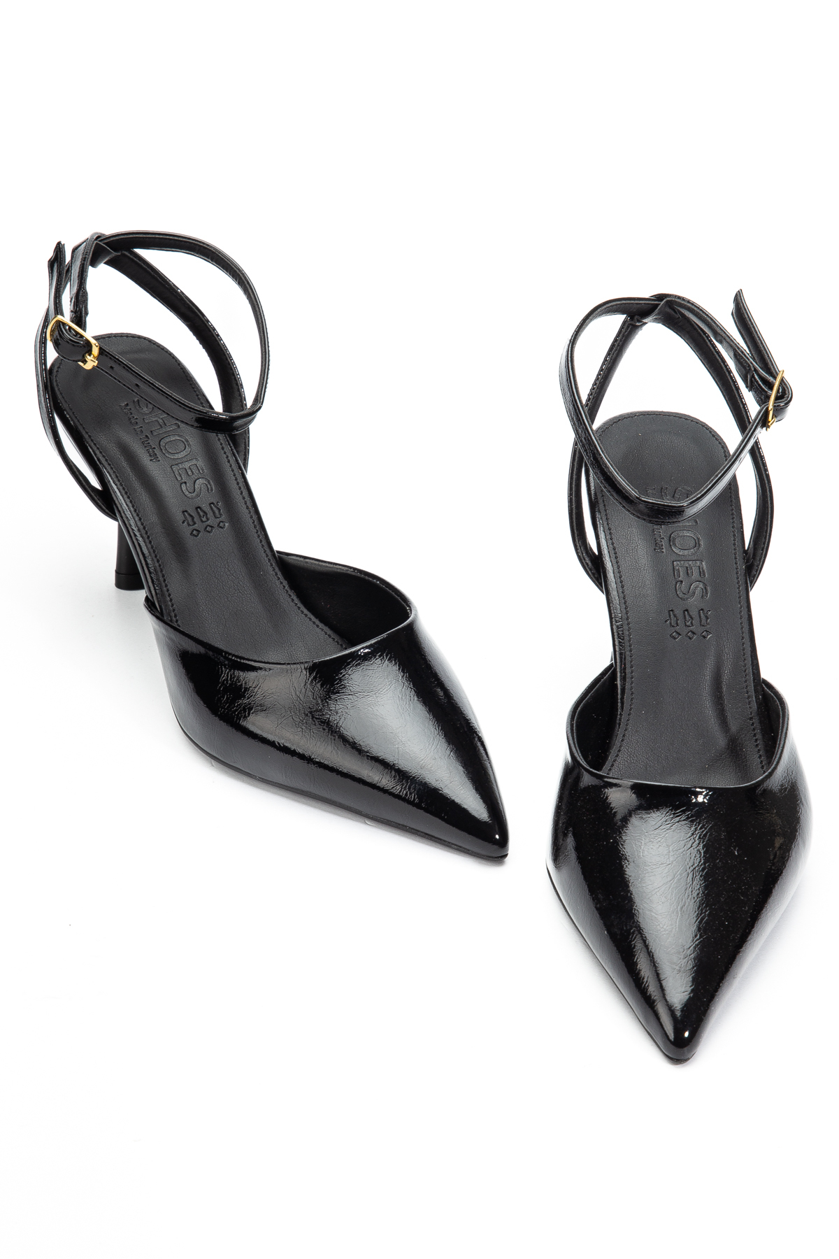 Women's Pointed Black Toe Shoes with Buckle