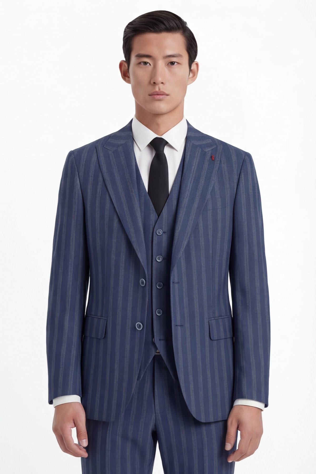 Giotelli  Erkek Viskon Karışımlı 8 Drop Klasik Lacivert Yelekli Takım Elbise