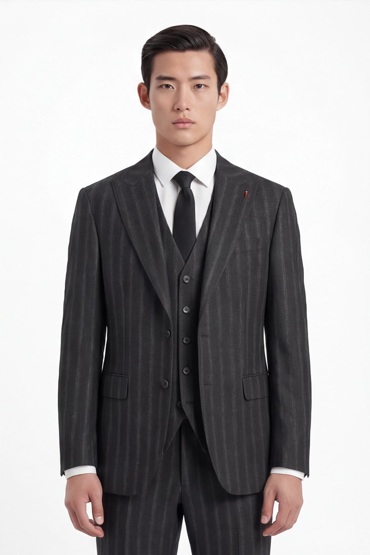 Giotelli  Erkek Viskon Karışımlı 8 Drop Klasik Siyah Yelekli Takım Elbise