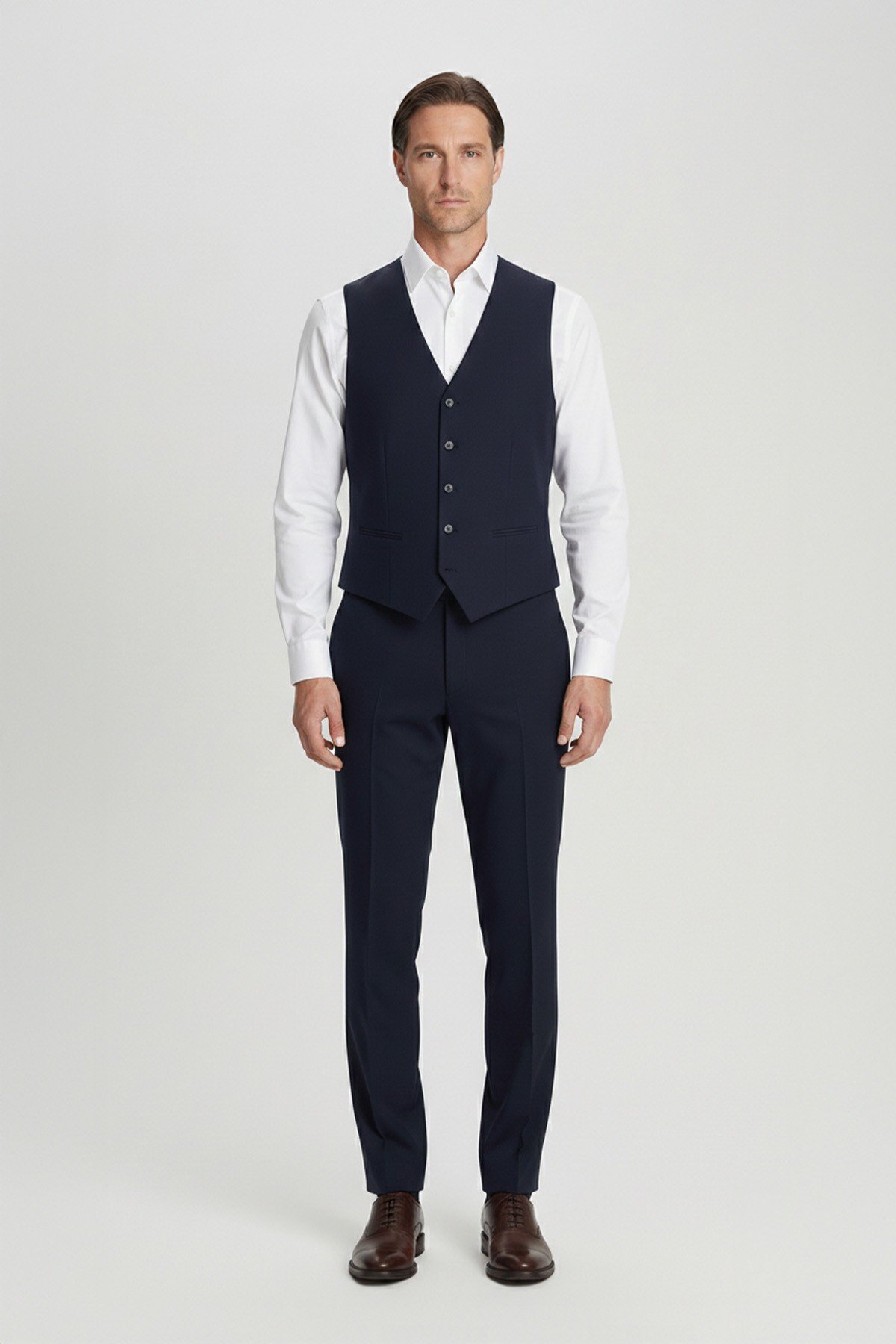 Sabri Özel  Giotelli Erkek Koyu Lacivert Comfort Fit Düz Kruvaze Yaka 6 Drop Dokuma Standart Boy Fleto Kapaklı C - Görsel 5