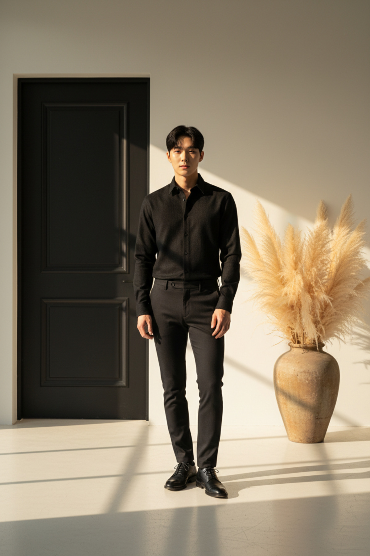 YŞRLİNE COLLECTİON  YŞR Erkek Siyah Uzun Kollu Gömlek – Slim Fit, Günlük & Klasik Şık