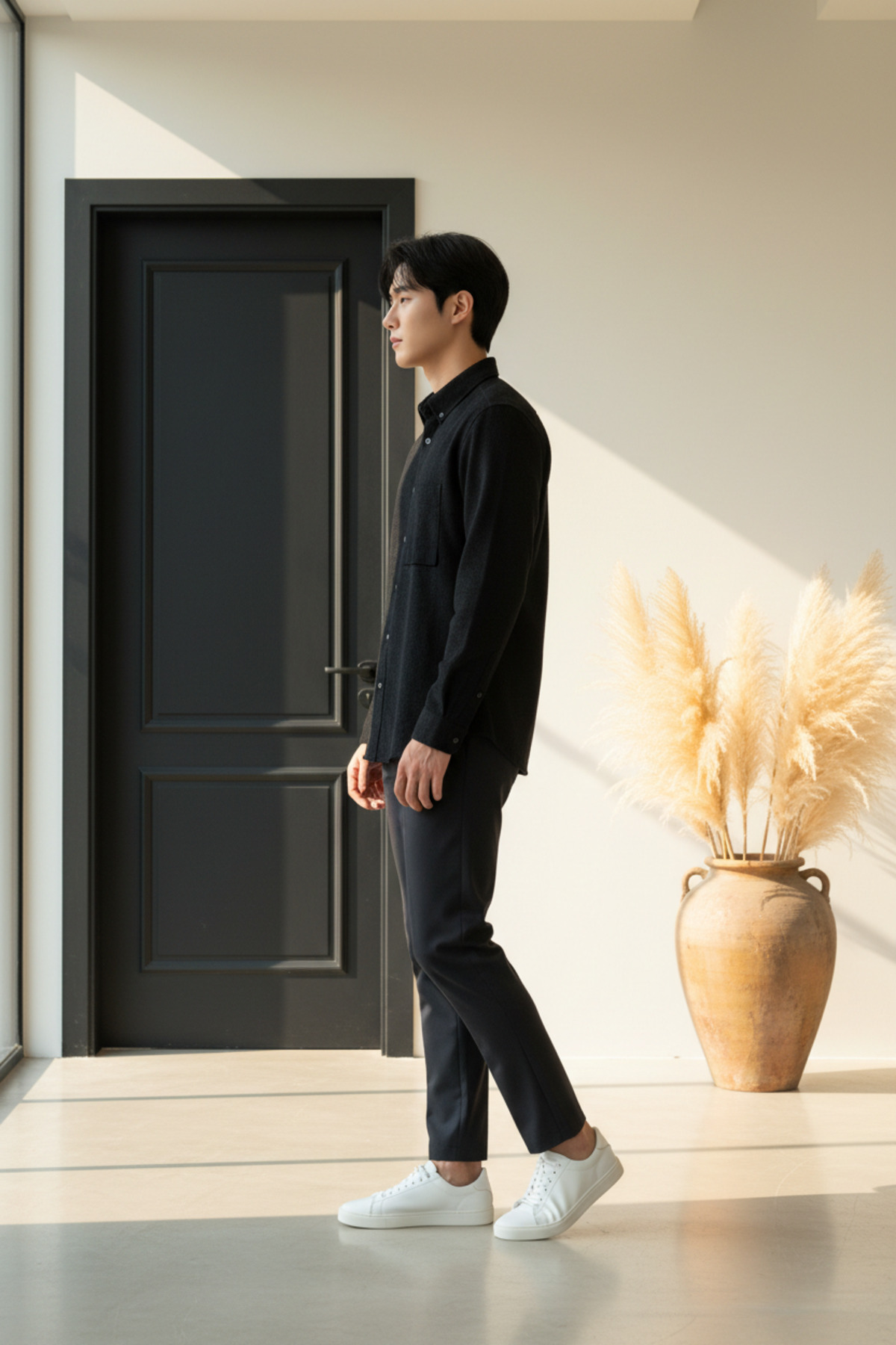 YŞRLİNE COLLECTİON  YŞR Erkek Siyah Uzun Kollu Gömlek – Slim Fit, Günlük & Klasik Şık - Görsel 3