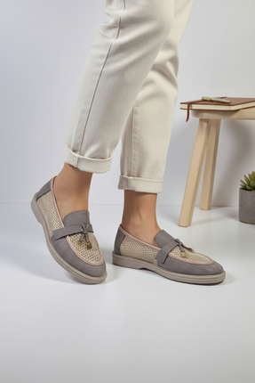 le NACAR Kadın Yazlık Günlük Rahat Hafif Süet Detaylı Nefes Alan Loafer Ayakkabı