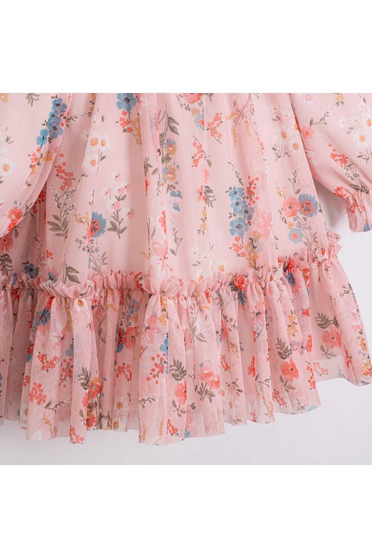 ministok Jeny Yakası Nakışlı Çiçek Desenli Kız Bebek Elbisesi fotoğrafı 4 (önizleme)