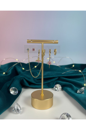 Vidora Jewelry Altın Renk Çelik Küpe Seti – 6’lı Tektaş, Halka ve Taşlı Kalp ...