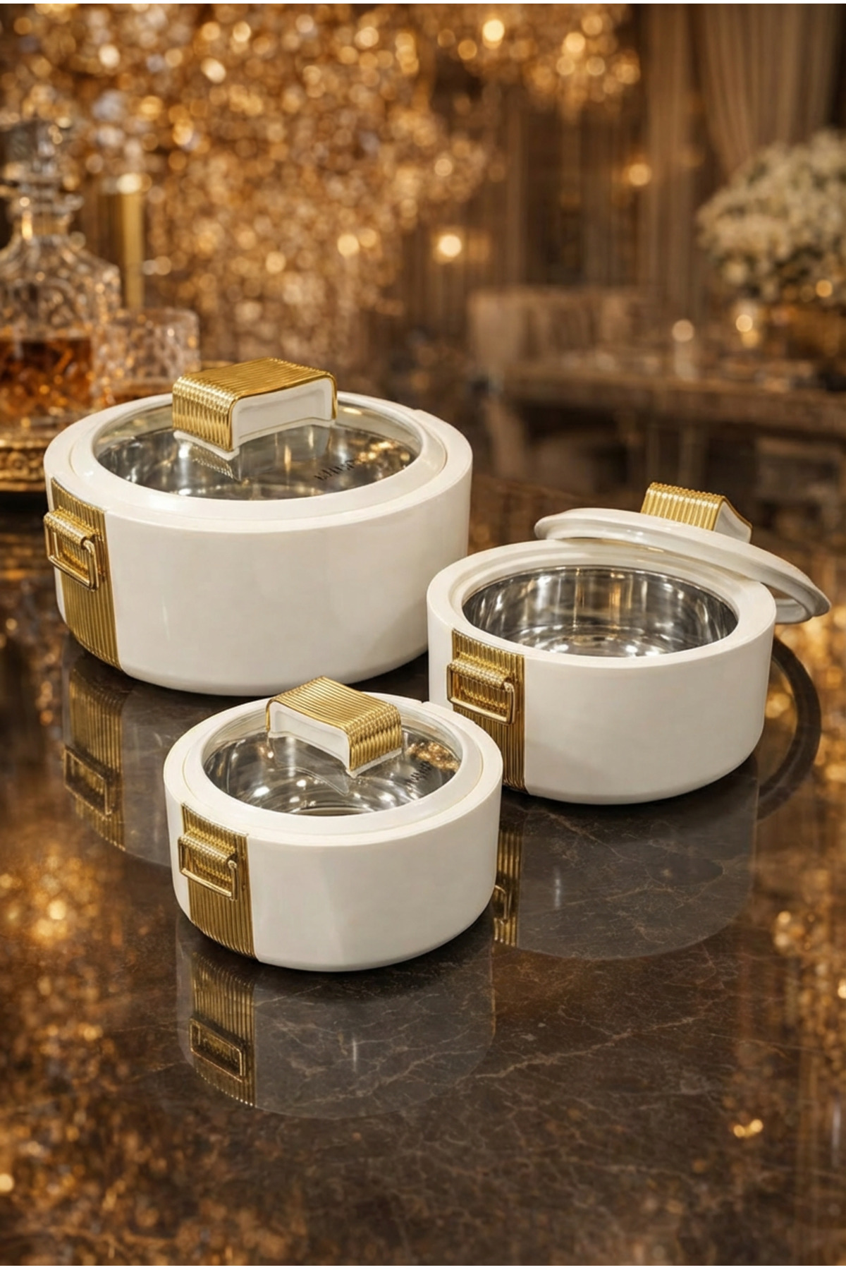 طقم أواني طهي فاخرة بيضاء مكون من 3 قطع | بطانة من...