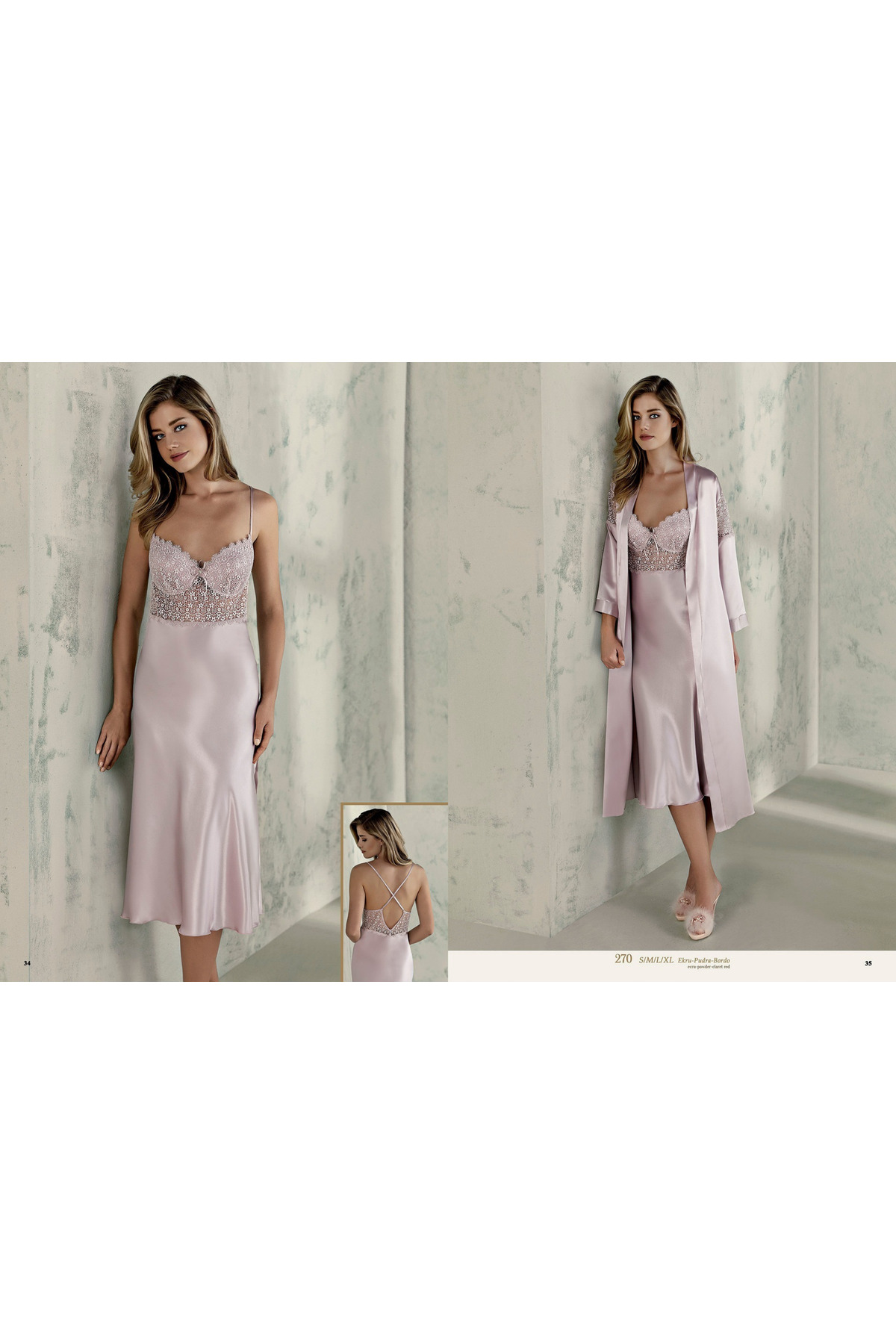 Espuar 270 Yüksek Kaliteli Saten Dantel Gecelik Ve Sabahlık Takım