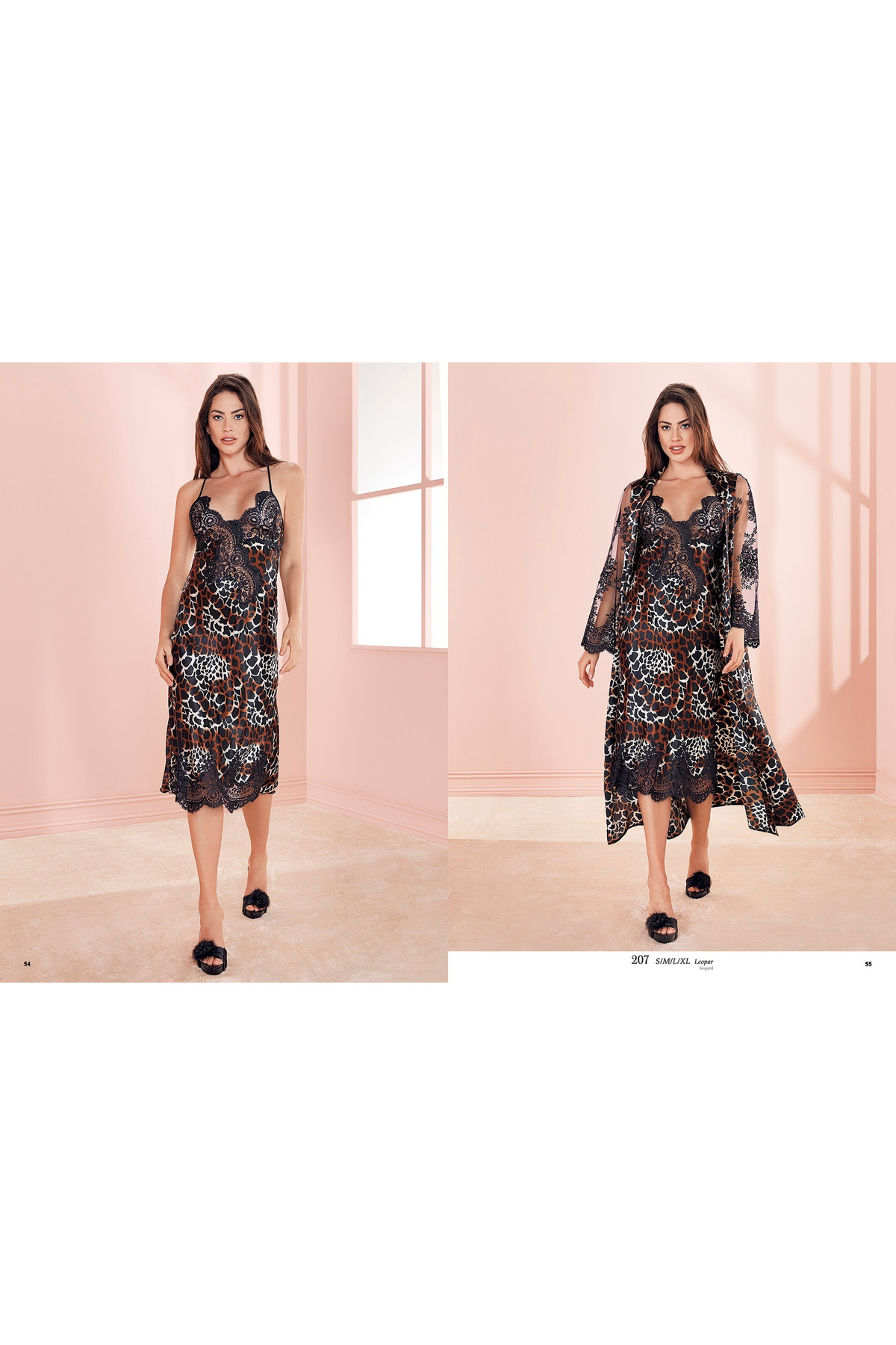 Espuar 207 Yüksek Kaliteli Saten Dantel Gecelik Ve Sabahlık Takım