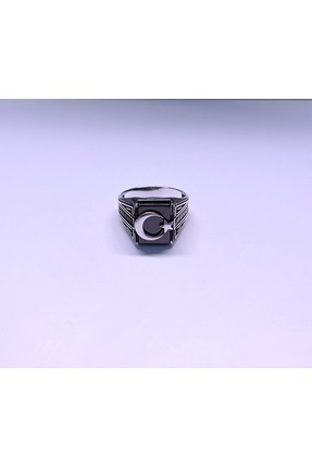 Avcı Silver 925 Ayar Gümüş Üstü Ay Yıldız Kabartmalı Siyah Oniks Taşlı Erkek ...