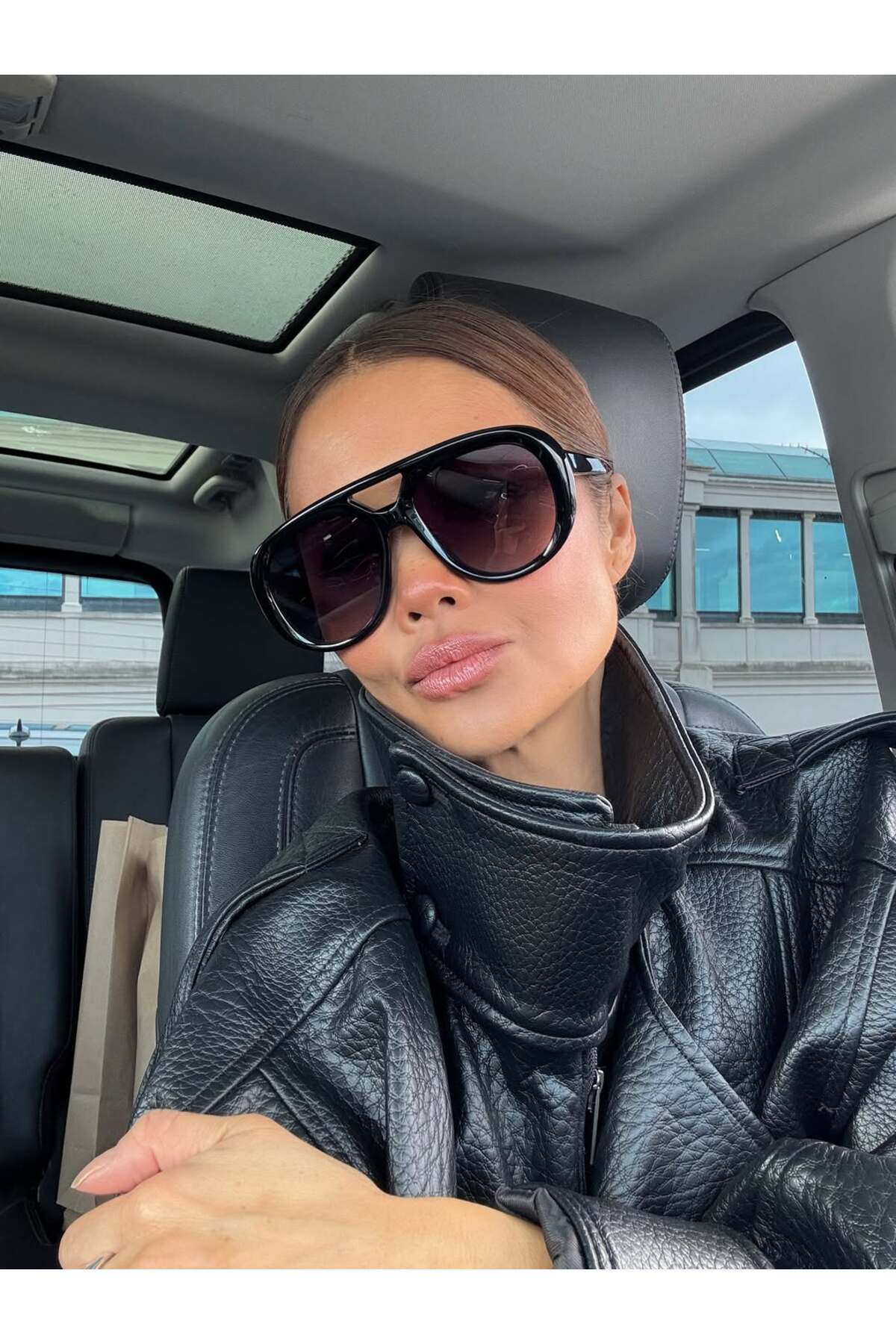 MEECY  Kadın ZR Model Dik Yaka Fermuarlı Deri Ceket - Görsel 4