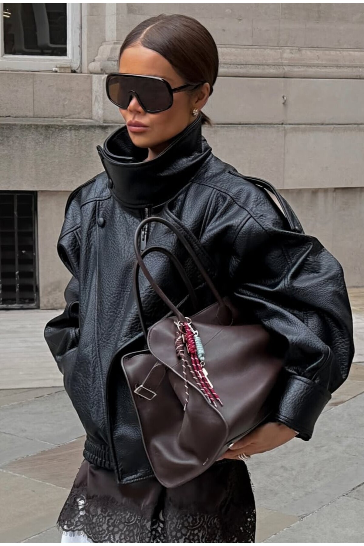 MEECY  Kadın ZR Model Dik Yaka Fermuarlı Deri Ceket - Görsel 2