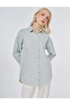 Kayra İnci Detaylı Denim Tunik Açık Mavi