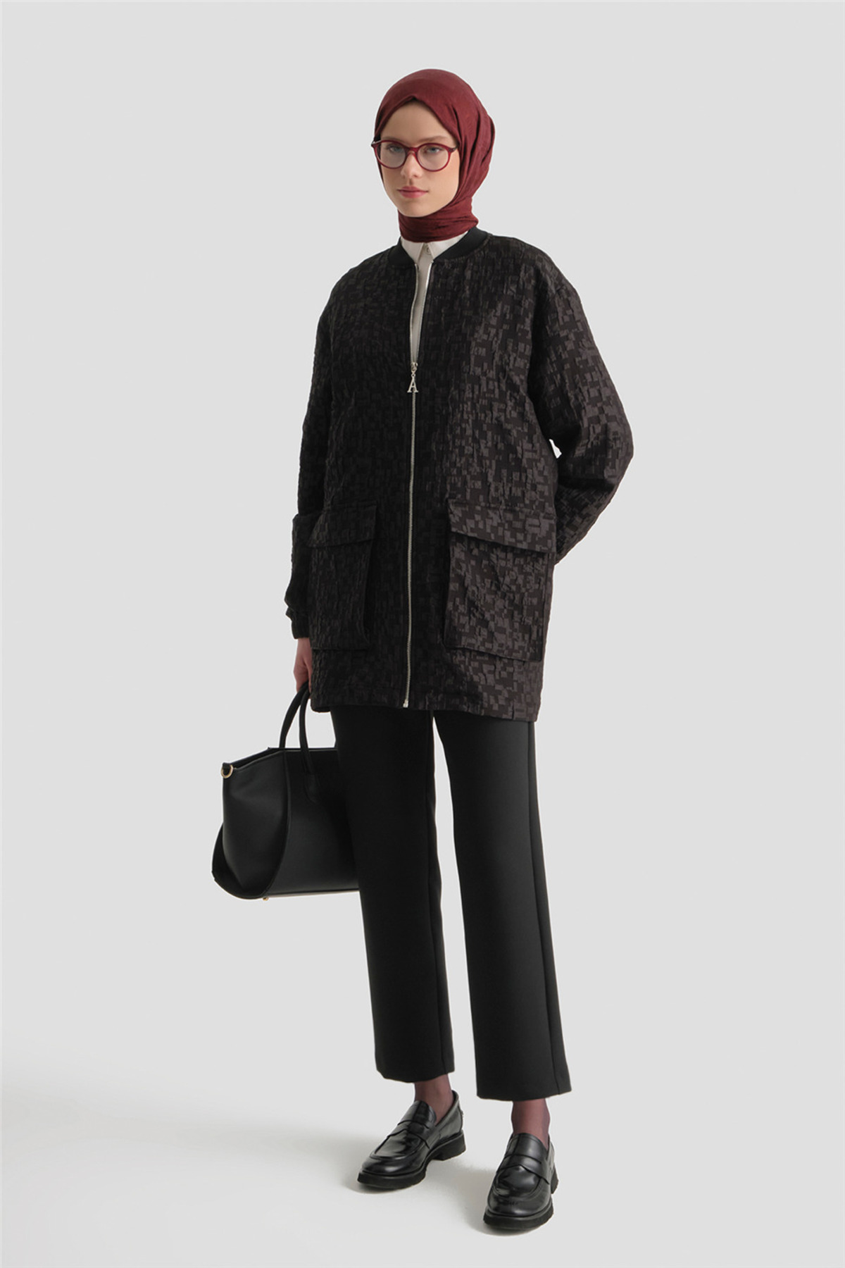 Armine  Jakarlı Cepli Ceket Siyah - Görsel 2